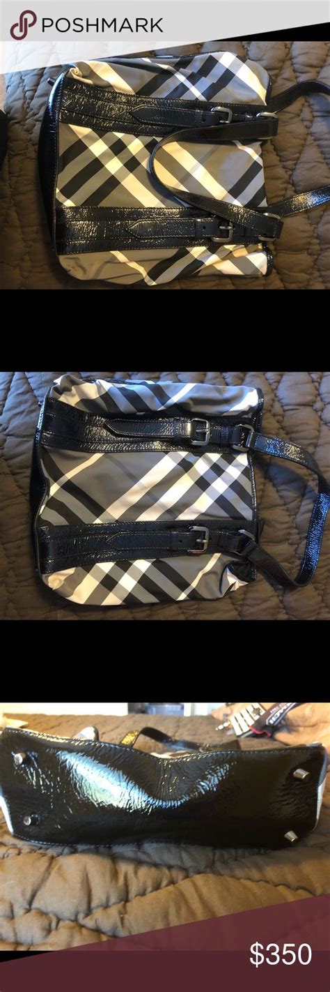 burberry black and white check nylon tote